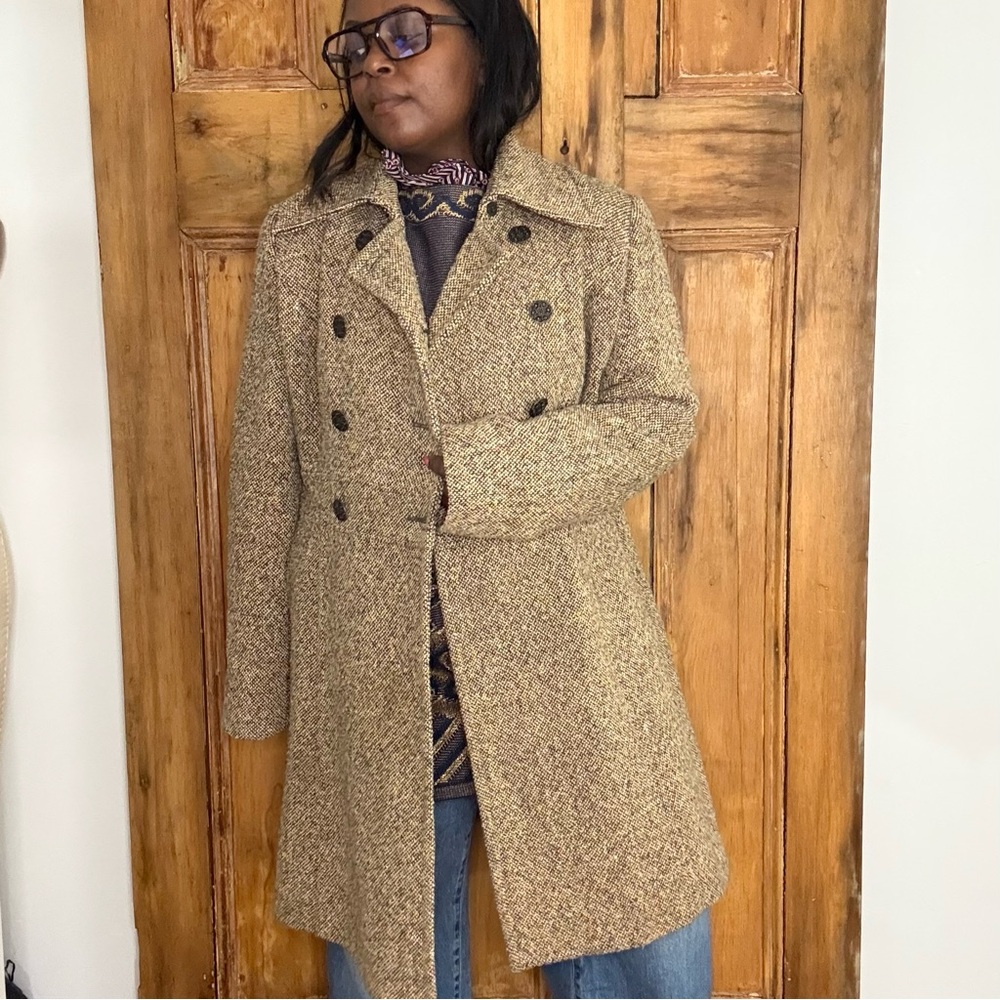 90s Guess tweed tan and brown double breasted coat - Picture 11 of 13